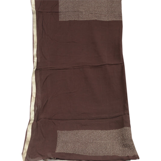 Sanskriti Vintage Dupatta Long Stole Georgette Brown Veil Woven Zari Scarves